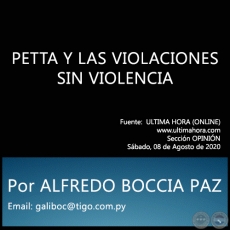 PETTA Y LAS VIOLACIONES SIN VIOLENCIA - Por ALFREDO BOCCIA PAZ - Sbado, 08 de Agosto de 2020